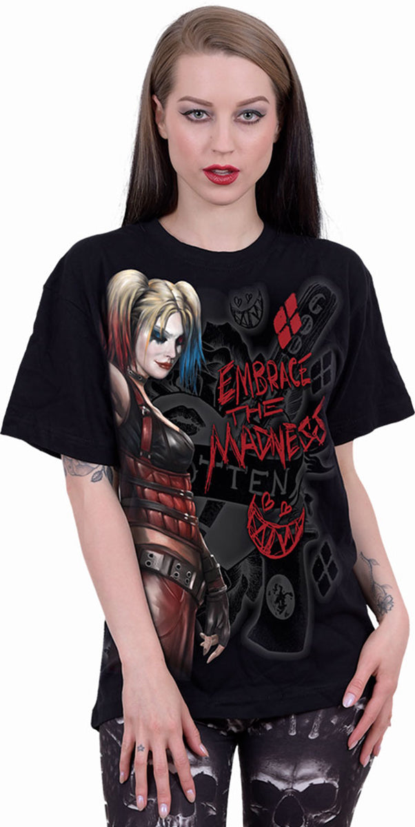 HARLEY QUINN - EMBRACE MADNESS - Front Print T-Shirt Svart