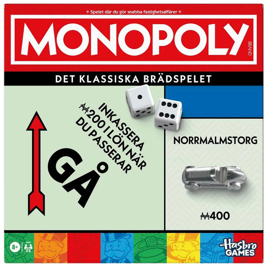 "Monopoly Classic brädspel från Hasbro med uppdaterade pjäser och förvaringsbricka"