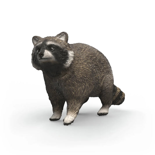 Schleich tvättbjörn figur med grå päls och svart ansiktsmask, realistisk modell av tvättbjörn.