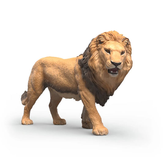 Schleich afrikanskt lejon figur med stor man och vaksam hållning, realistisk modell av savannens kung.