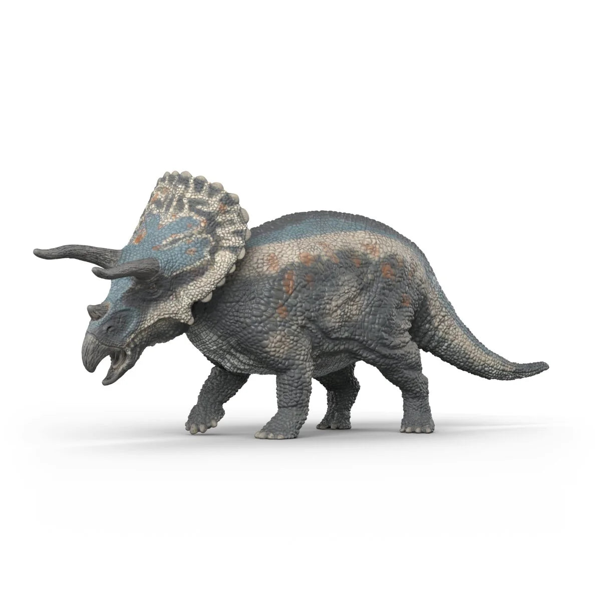 Schleich Triceratops figur med tre horn och nacksköld, realistisk modell av växtätande dinosaurie.