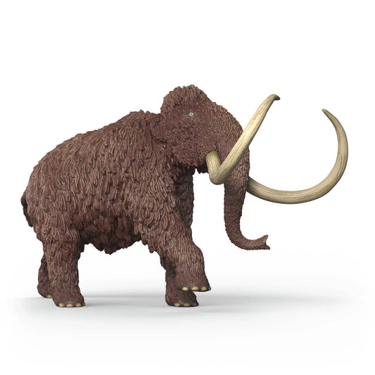 Schleich mammut figur med stora böjda betar och ullig päls, realistisk modell av istidsdjur.