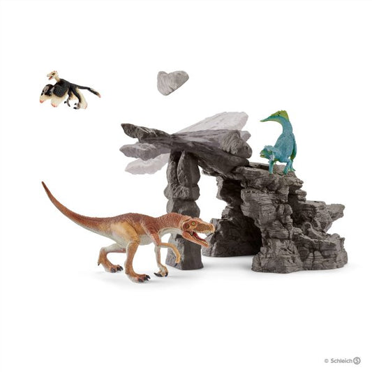 Dinosauriesats med grotta