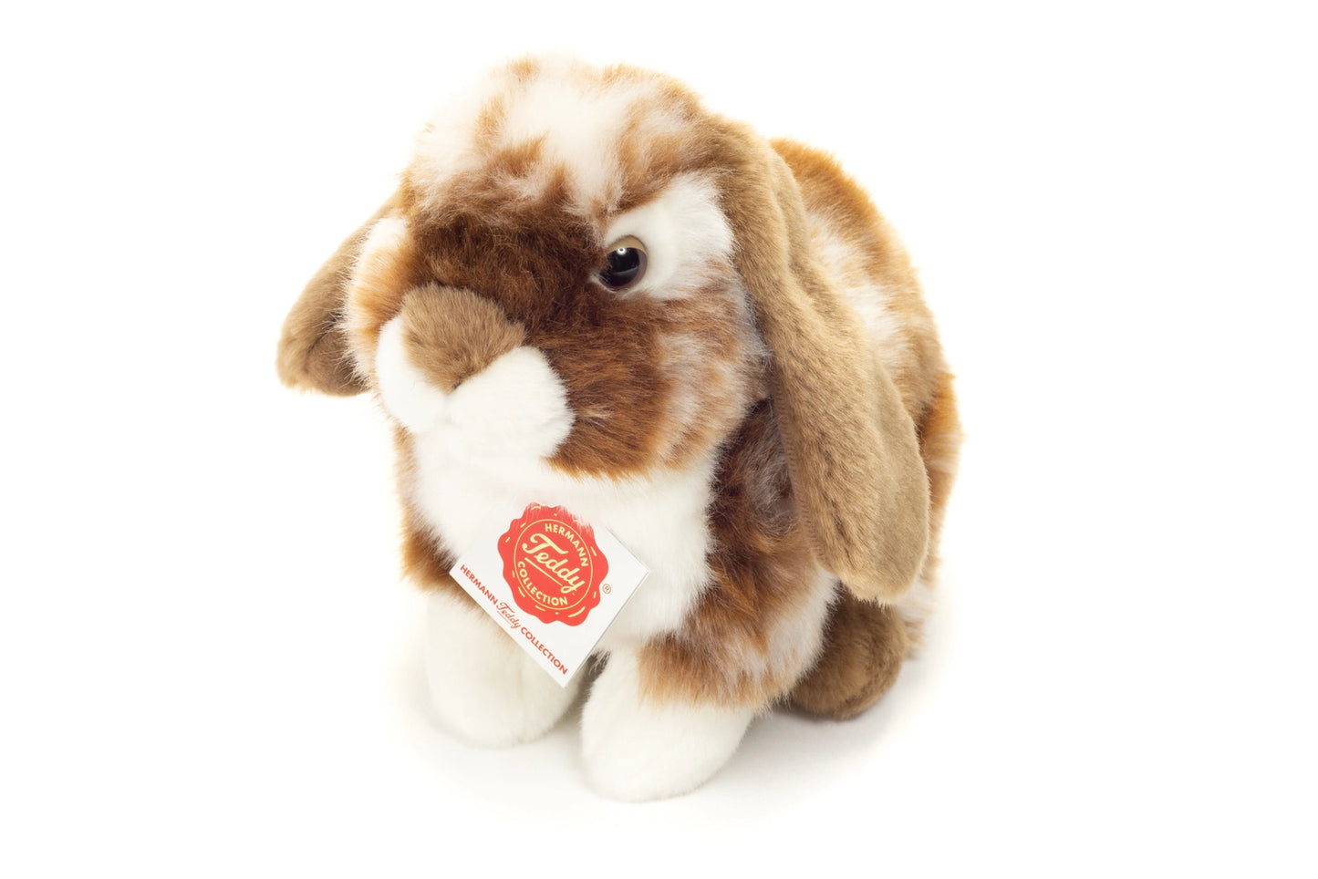 Hermann Teddy - Sittande kanin, mörkbrun med vita fläckar Gosedjur