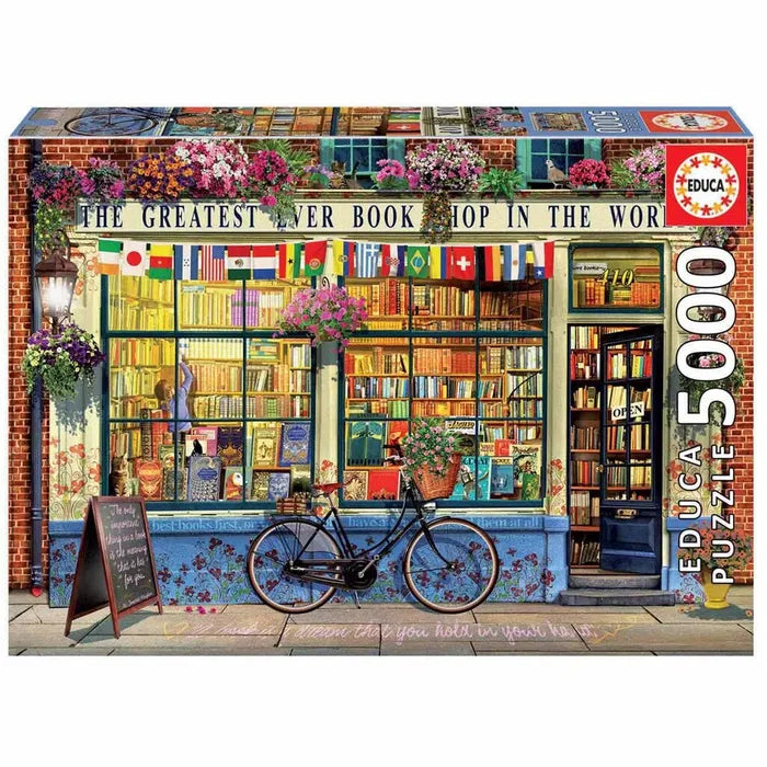 "Educa 5000-bitars pussel Greatest Bookshop in the World med detaljrik bokhandelsmiljö"