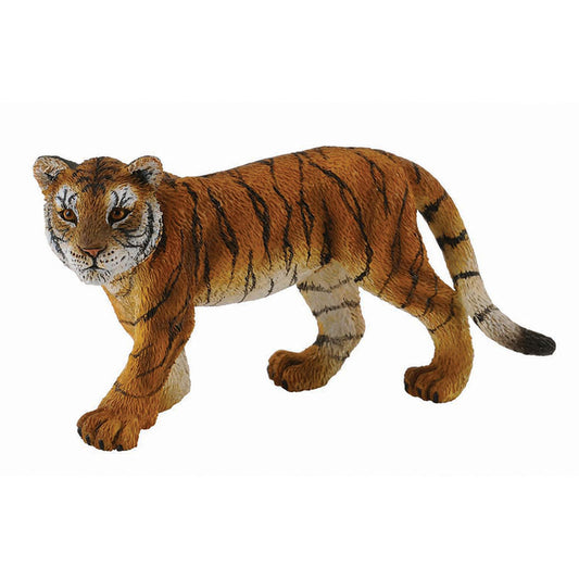 CollectA tiger unge gående, handmålad realistisk djurfigur i PVC, CE-märkt leksak, mått 8 cm x 4 cm.