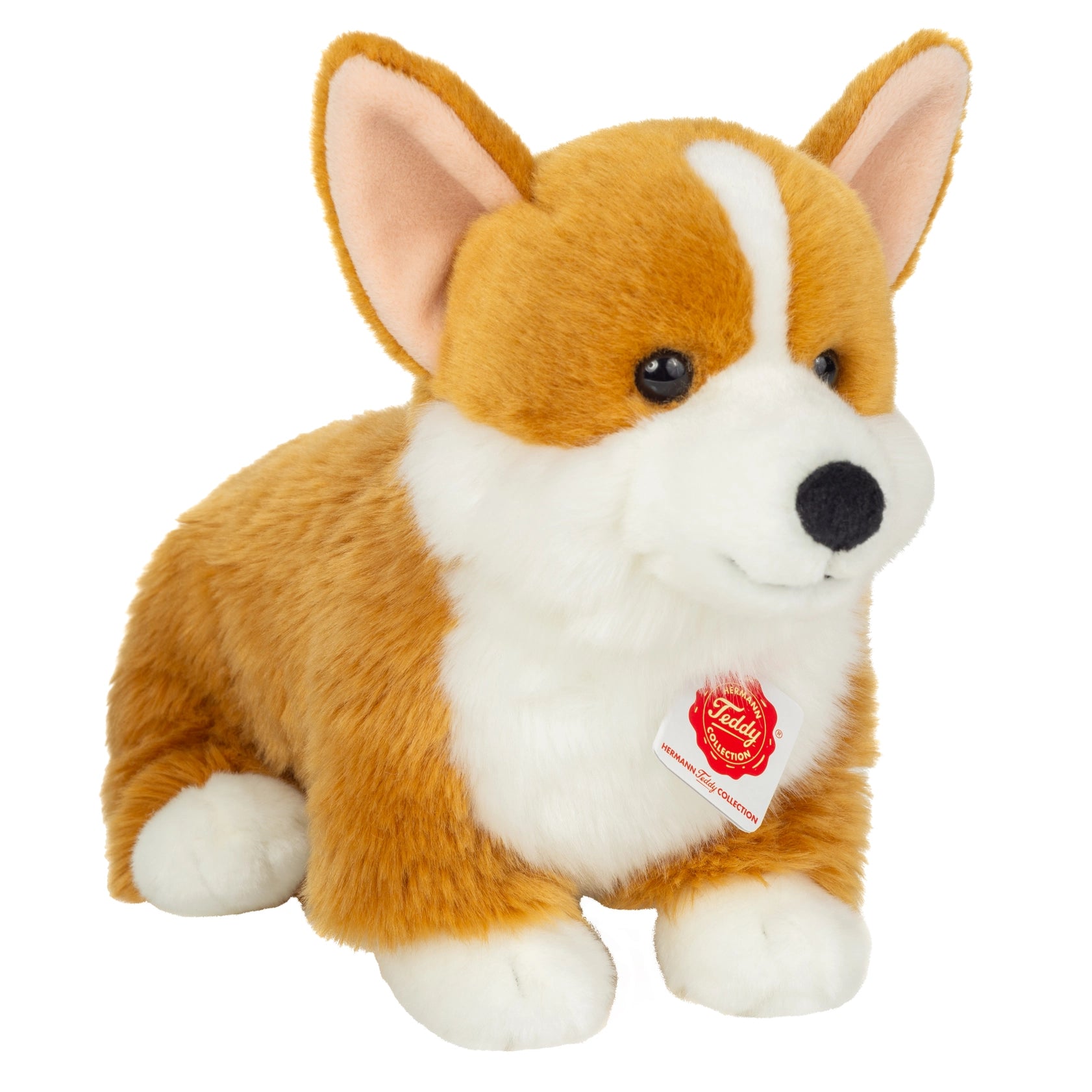”Hermann Teddy Corgi – mjukt 30 cm gosedjur med naturtrogna detaljer och fluffig päls.”