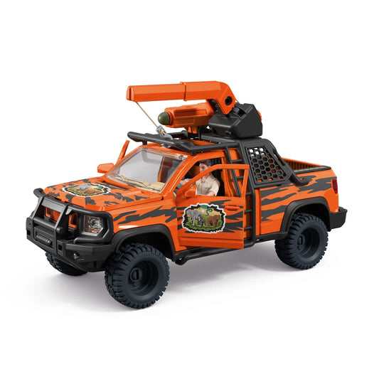 Schleich Terrängäventyr i djungeln med terrängfordon, Ranger Tom, elefantunge, nätkanon och räddningsutrustning från WILD LIFE-serien.