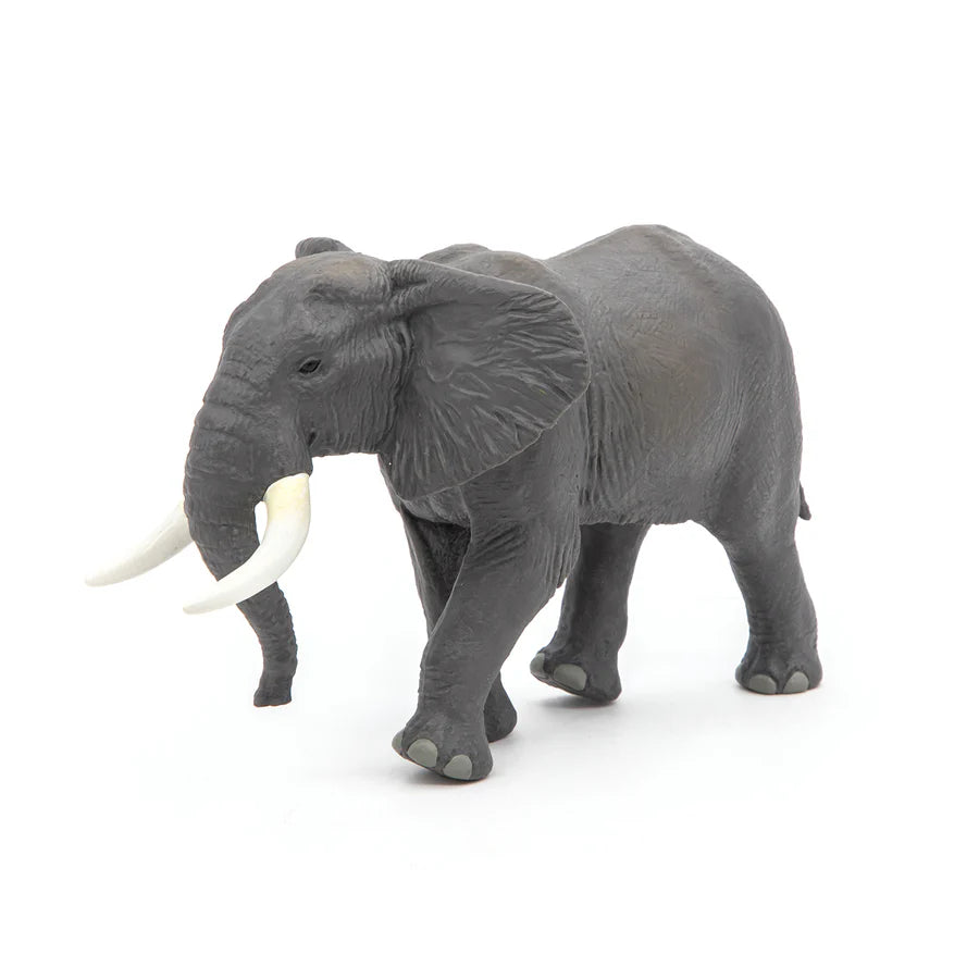 Papo afrikansk elefant figur med stora öron och betar, realistisk modell av savannelefant.