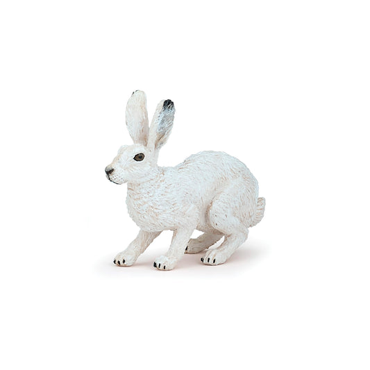 Papo polarhare figur med vit päls i sittande position, naturtrogen modell av arktisk hare.
