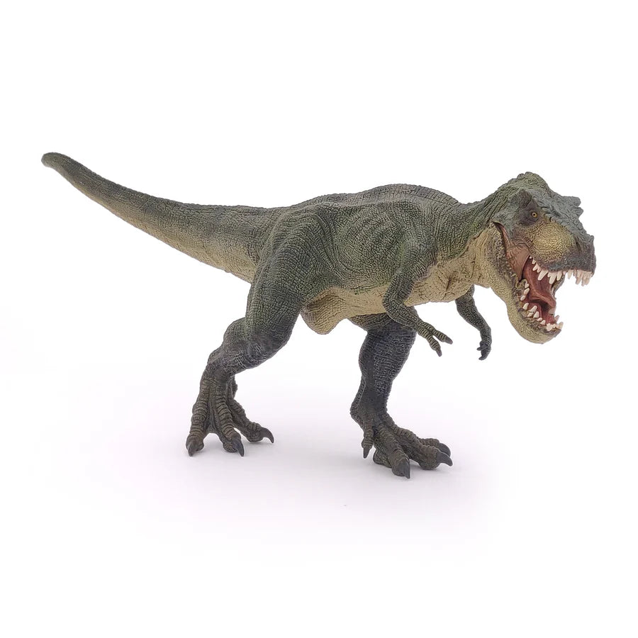 Papo Tyrannosaurus Rex grön springande figur med öppen käke, realistisk dinosauriemodell.