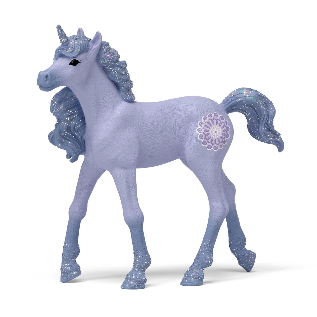 Schleich Iris Enhörningsföl med skimrande lila päls, silverhovar, blomsterdekoration och handmålade detaljer från BAYALA®.