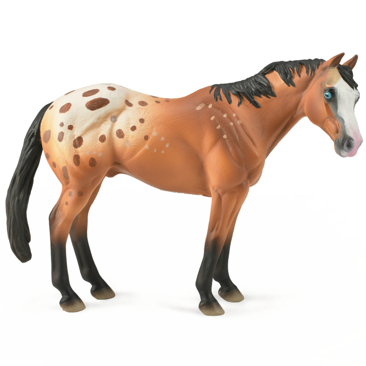 CollectA Appaloosa hingst ljusbrun hästfigur i skala 1:20 med prickig tigrerad päls och realistiska detaljer.