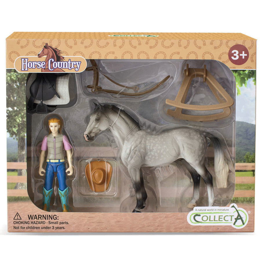 CollectA Lady Hobbyryttare med Hannoveranerhäst och ridtillbehör i presentförpackning, handmålat set i PVC.