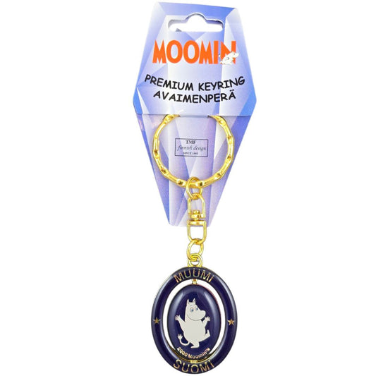 Mumin nyckelring med Mumintrollet och Lilla My som går att snurra, metallnyckelring med två motiv.