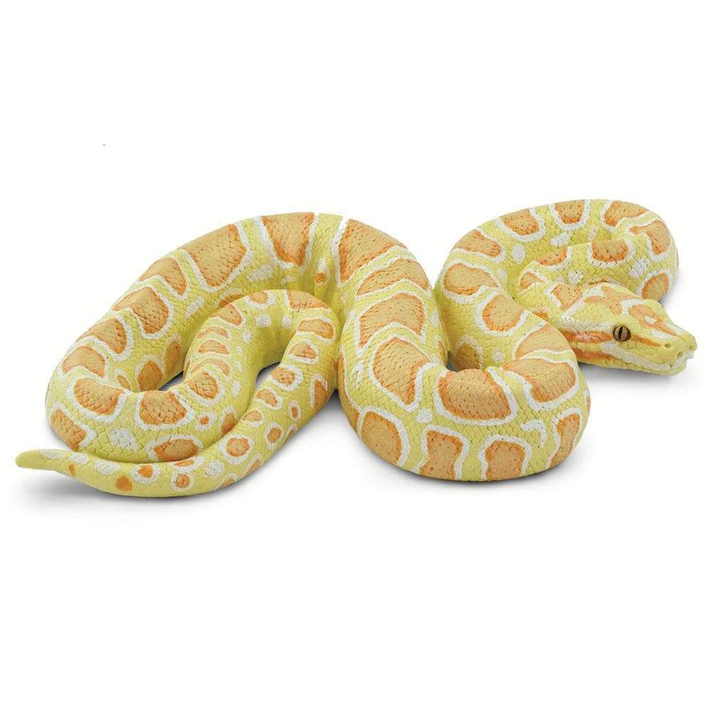 Safari Ltd Burmesisk Pyton Albino med krämgul kropp, persikoorange mönster och handmålade detaljer från Incredible Creatures®.