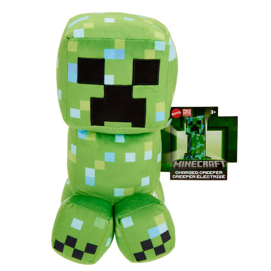 Minecraft Charged Creeper gosedjur 20 cm med grön pixeldesign och elektrisk aura, mjukt plyschdjur för lek och samling.