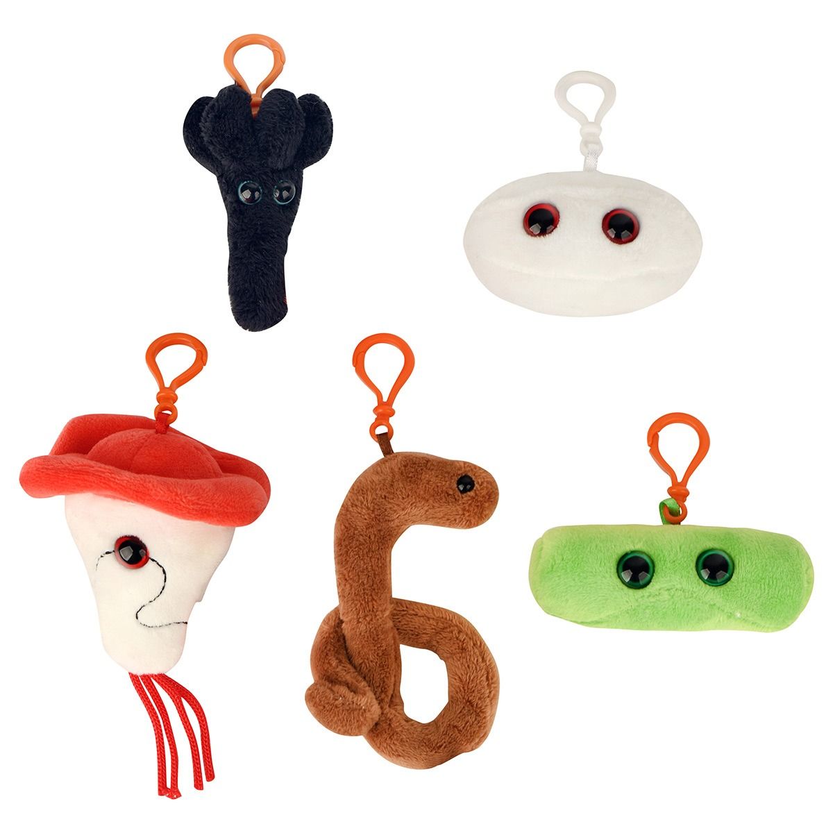 GIANTmicrobes Biohazards plyschbox med fem färgglada mikrobgosedjur inklusive Ebola, Anthrax och TB med karbinhakar.