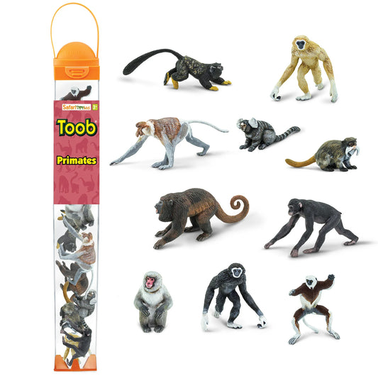 ”Safari Ltd Primater TOOB – set med 10 detaljerade primatfigurer, inklusive apor, lemurer och människoapor.”