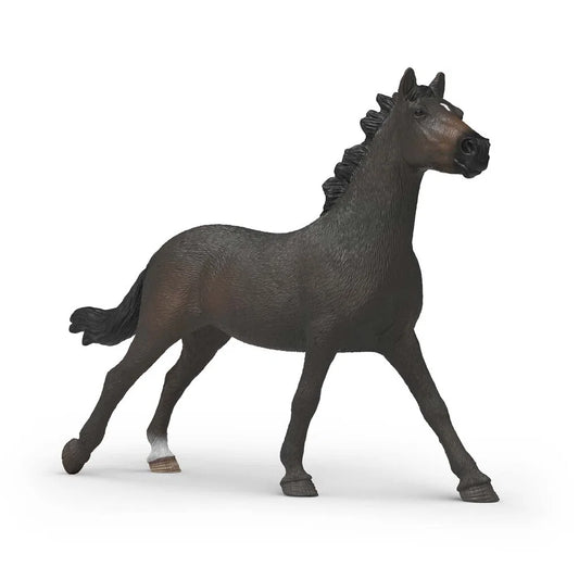 Schleich Engelskt Fullblod sto figur med svartbrun päls och svart man, realistisk modell av elegant fullblodshäst.