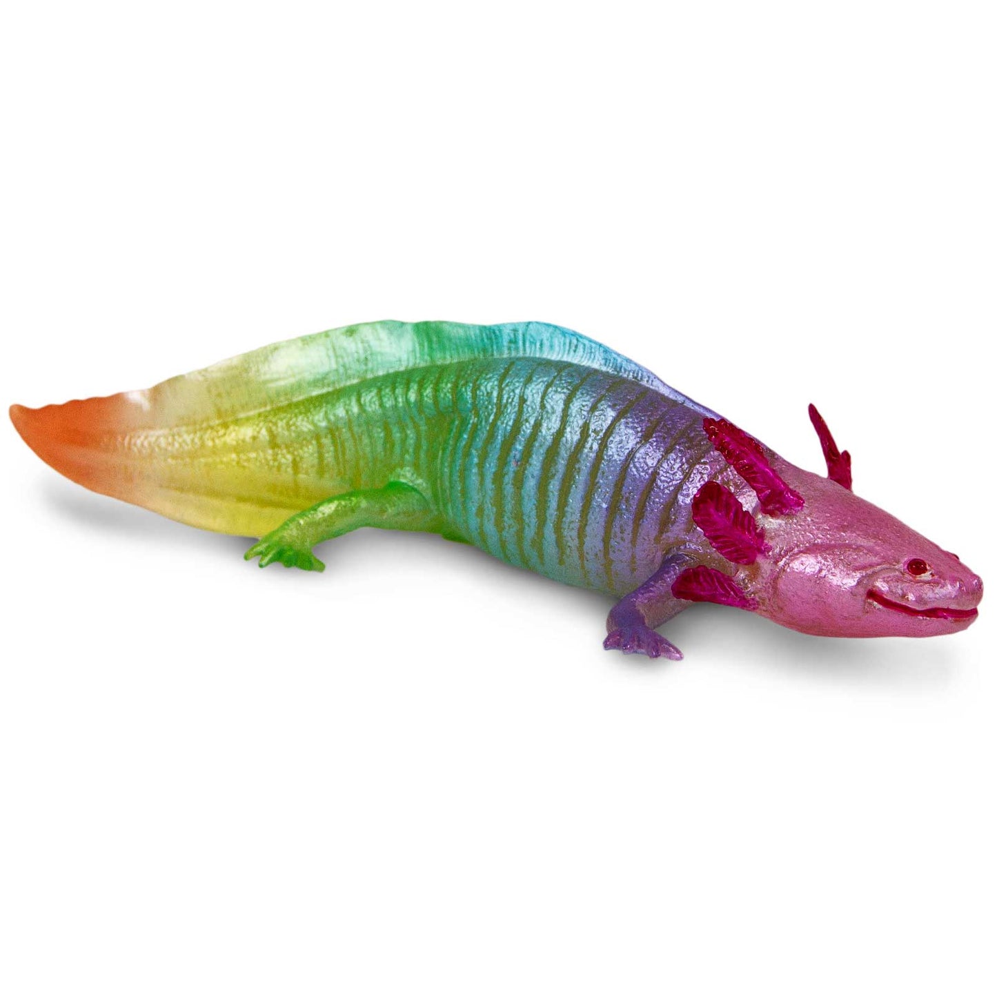 Safari Ltd Axolotl Regnbåge med skimrande regnbågsfärger, fjäderlika gälar och genomskinlig stjärtfena, handmålad figur från Incredible Creatures® Collection.