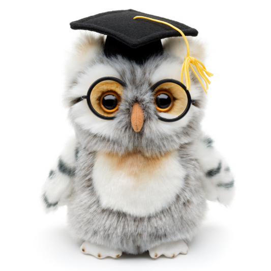 Uni Toys - Uggla (Grå-Vit) med examenshatt och glasögon
