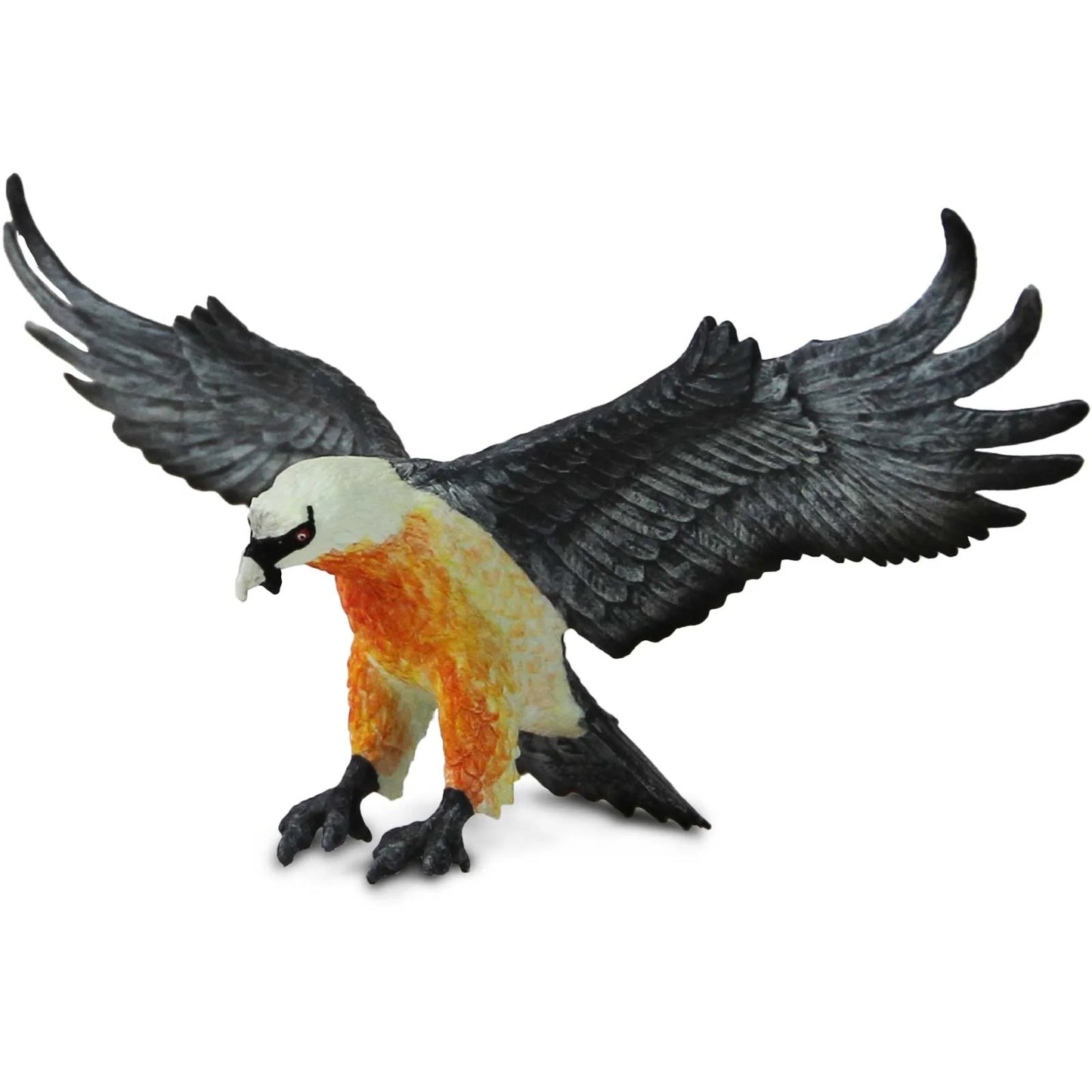 Safari Ltd Lammgam i flygande pose med utbredda grå vingar, orangefärgat bröst och svart ansiktsmask, handmålad figur från Wings of the World Collection.